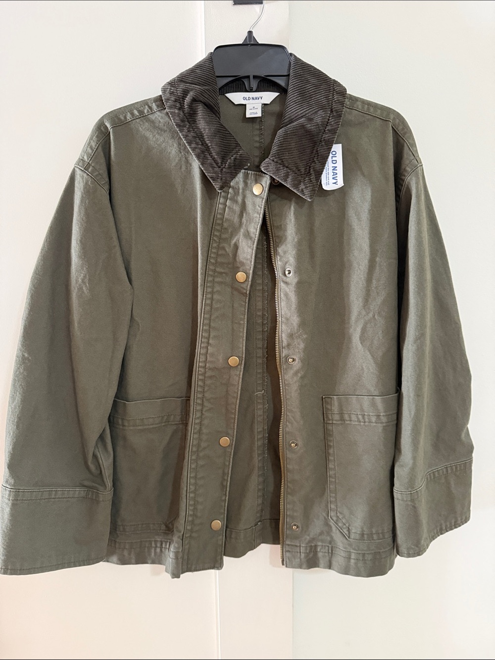 Old Navy Green Jacket with Brown Corduroy Collar
